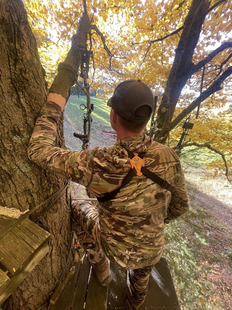 2024 Bow hunter in blind during guided trophy hunt