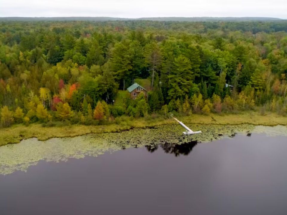 Lost lake fair chase hunts cabin image of lake by drone